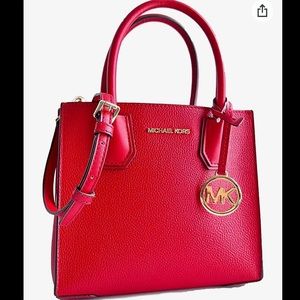 Michael Kors Mercer Messenger Crossbody Leather Bag Red Flame